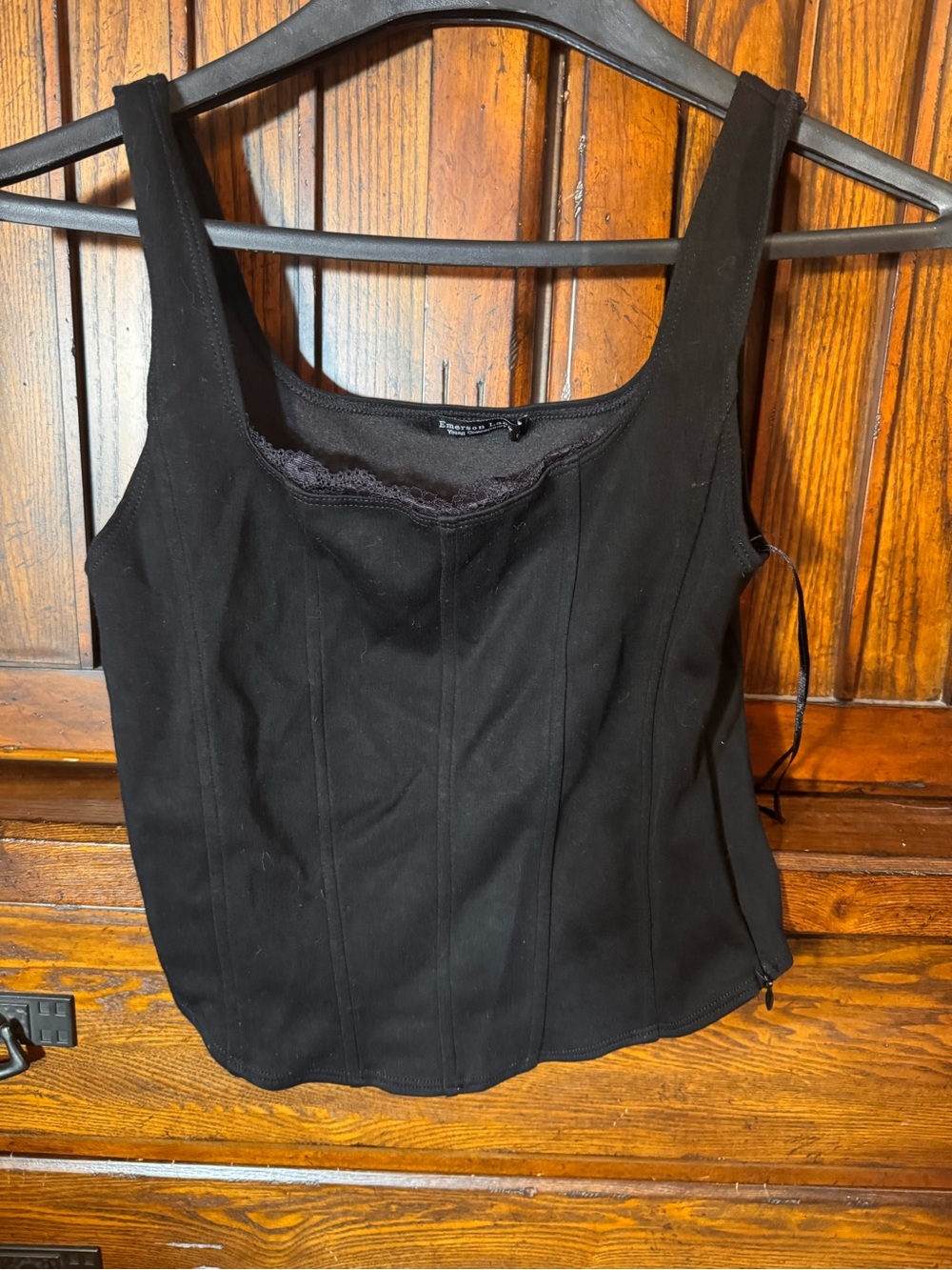 Black Lace-Trim Structured Tank Top